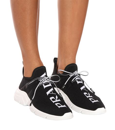 prada womens shoes leather trainers sneakers|prada knit sneakers women's.